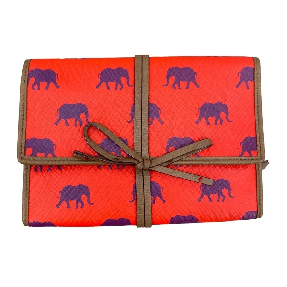 Stella & Dot Orange Elephant Elephant Print Jewelry Travel Case